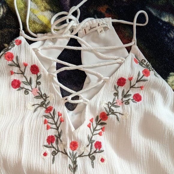 Willow & Clay Embroidered White Lace Up Sundress - Folklore / Folk Art Inspired - Picture 6 of 6